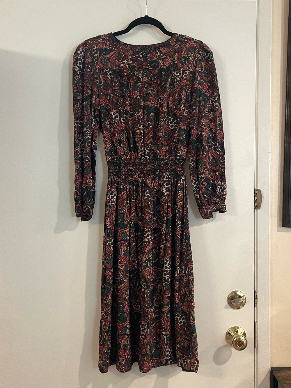 Vintage Taurus II Floral Paisley Long Sleeve Midi Dress 1980s Boho Retro